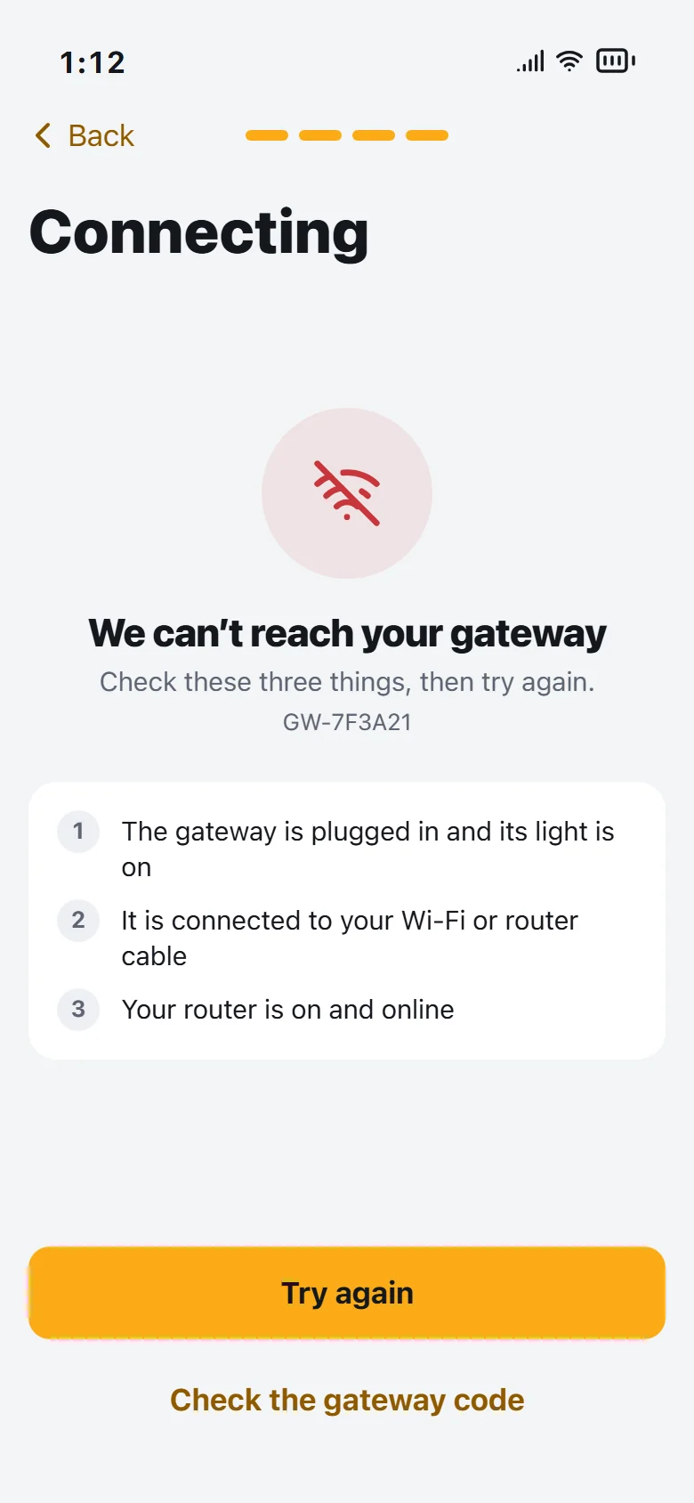 Connecting failed with three things to check and Try again