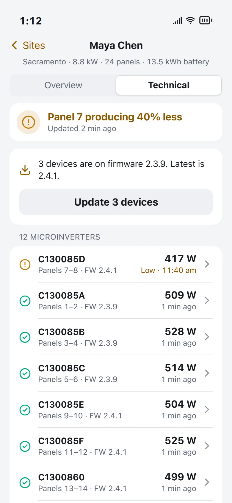 Technical view: firmware update and microinverters, the weak one first