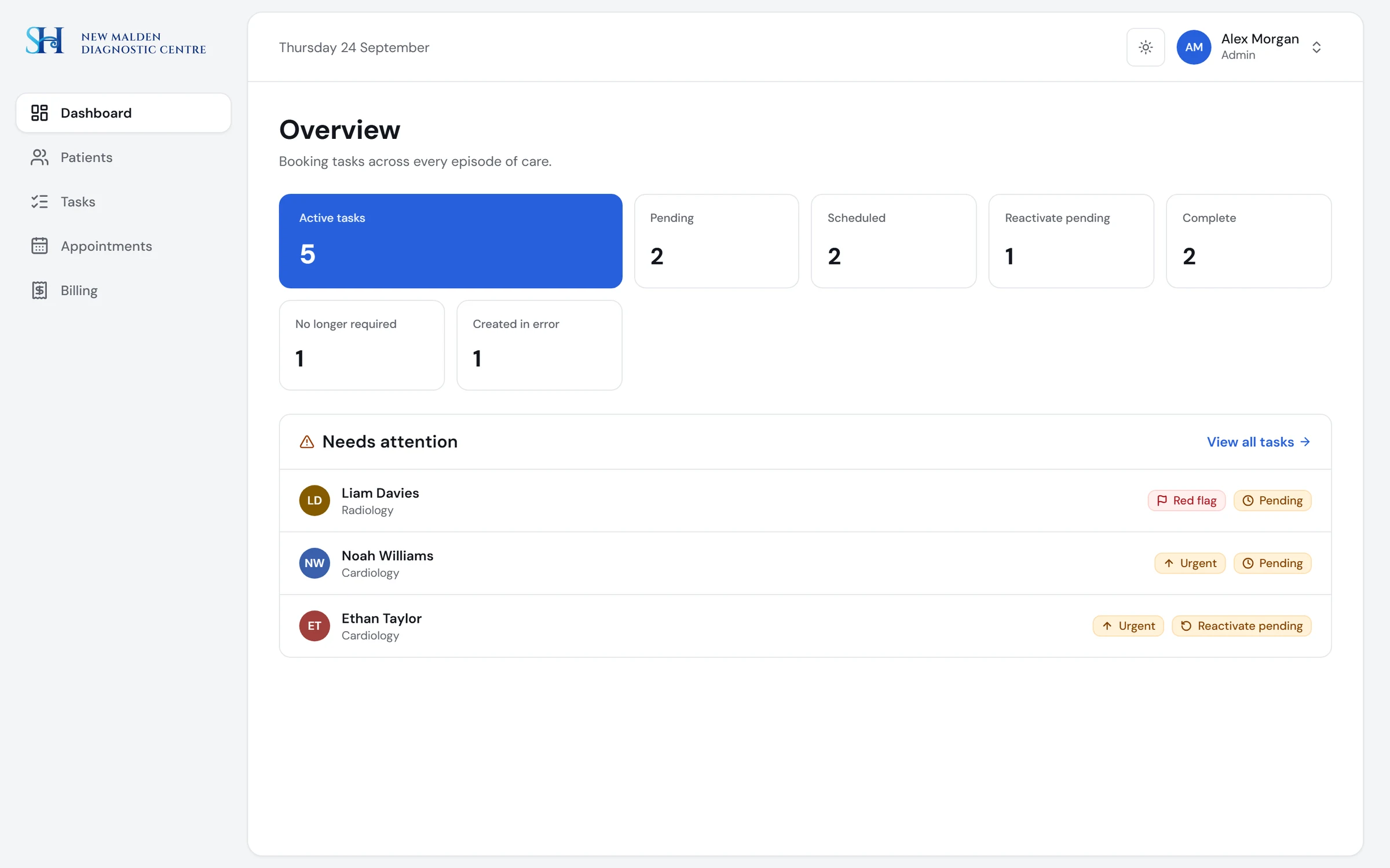 The dashboard in the light theme