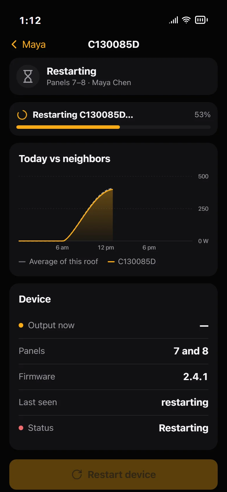 Device restart in the dark theme