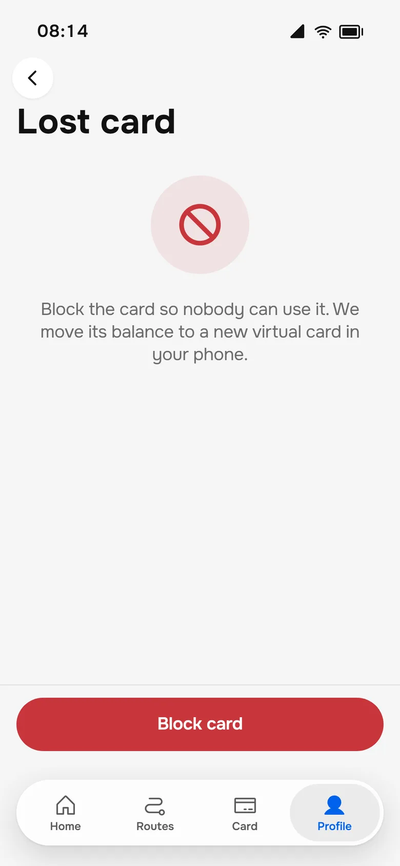 Lost card: the balance is moved to a virtual card