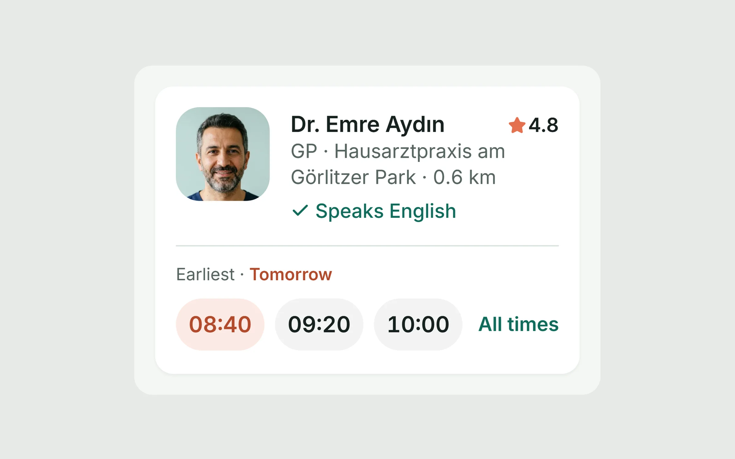 Storybook: the DoctorResultCard pattern with controls