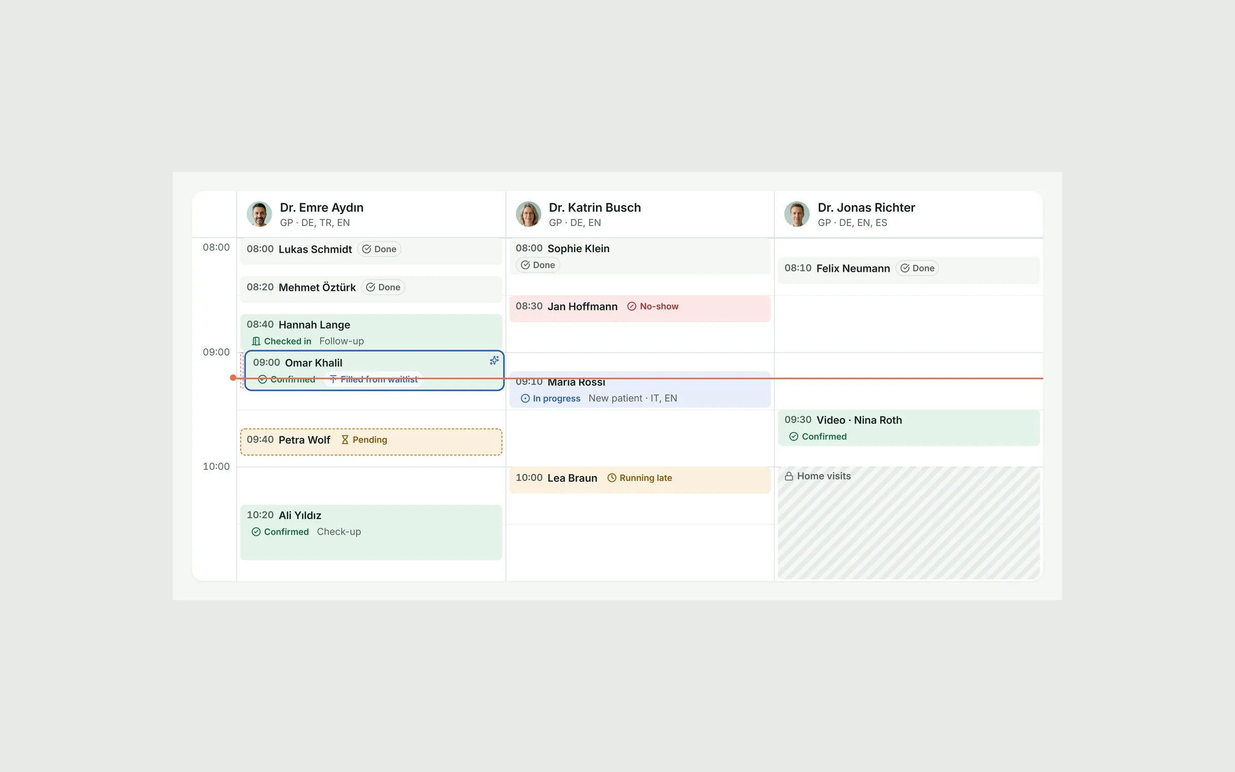 Storybook: the CalendarGrid pattern with every appointment status
