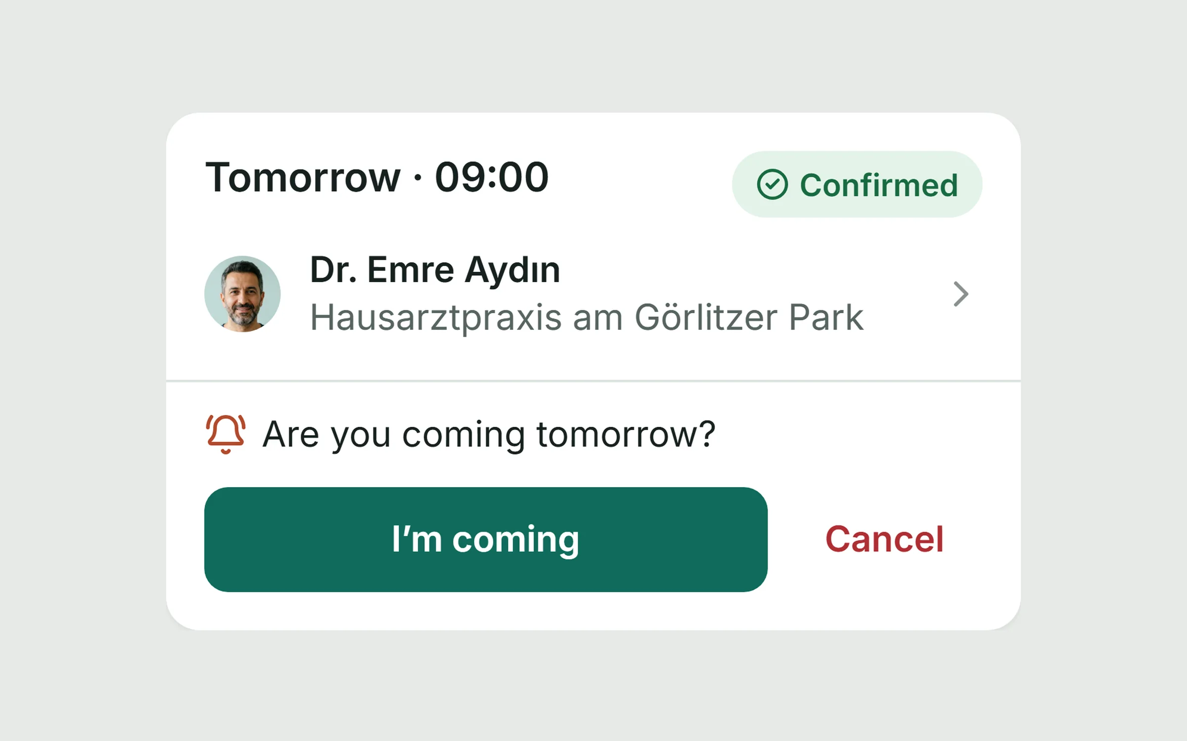 Storybook: AppointmentCard with the day-before check