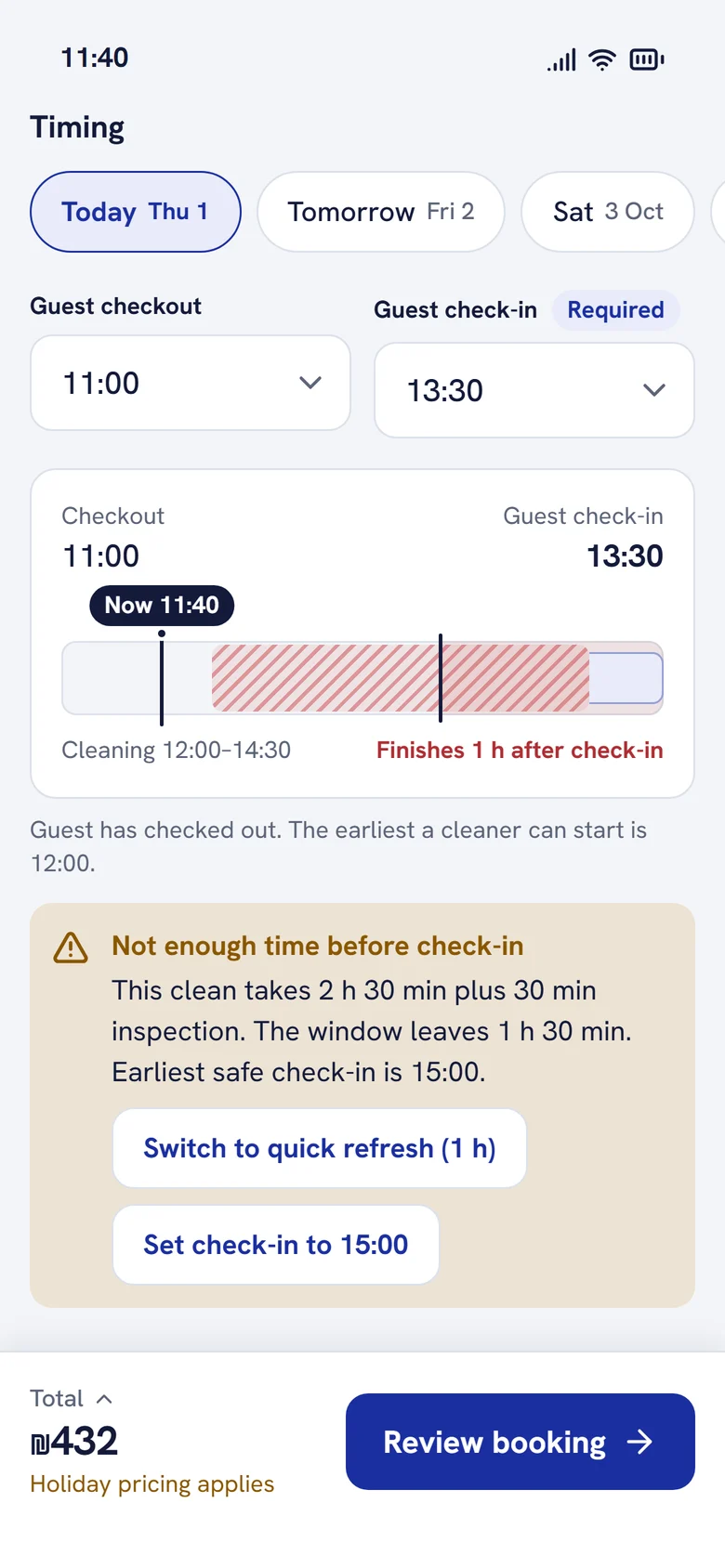 The 2026 booking form warning that the window is too short