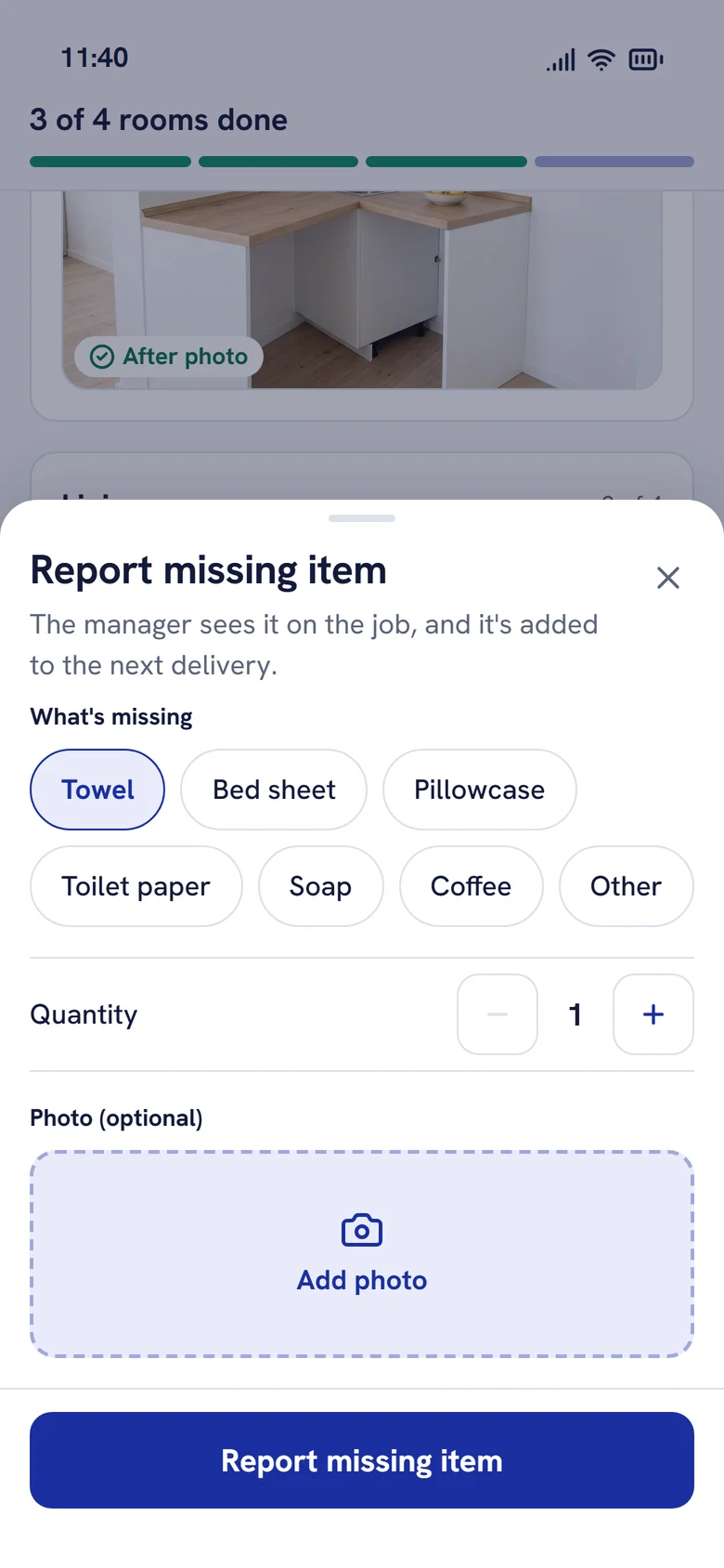 Report missing item sheet