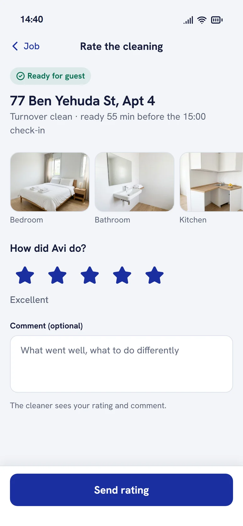 Ready for guest with a rating form