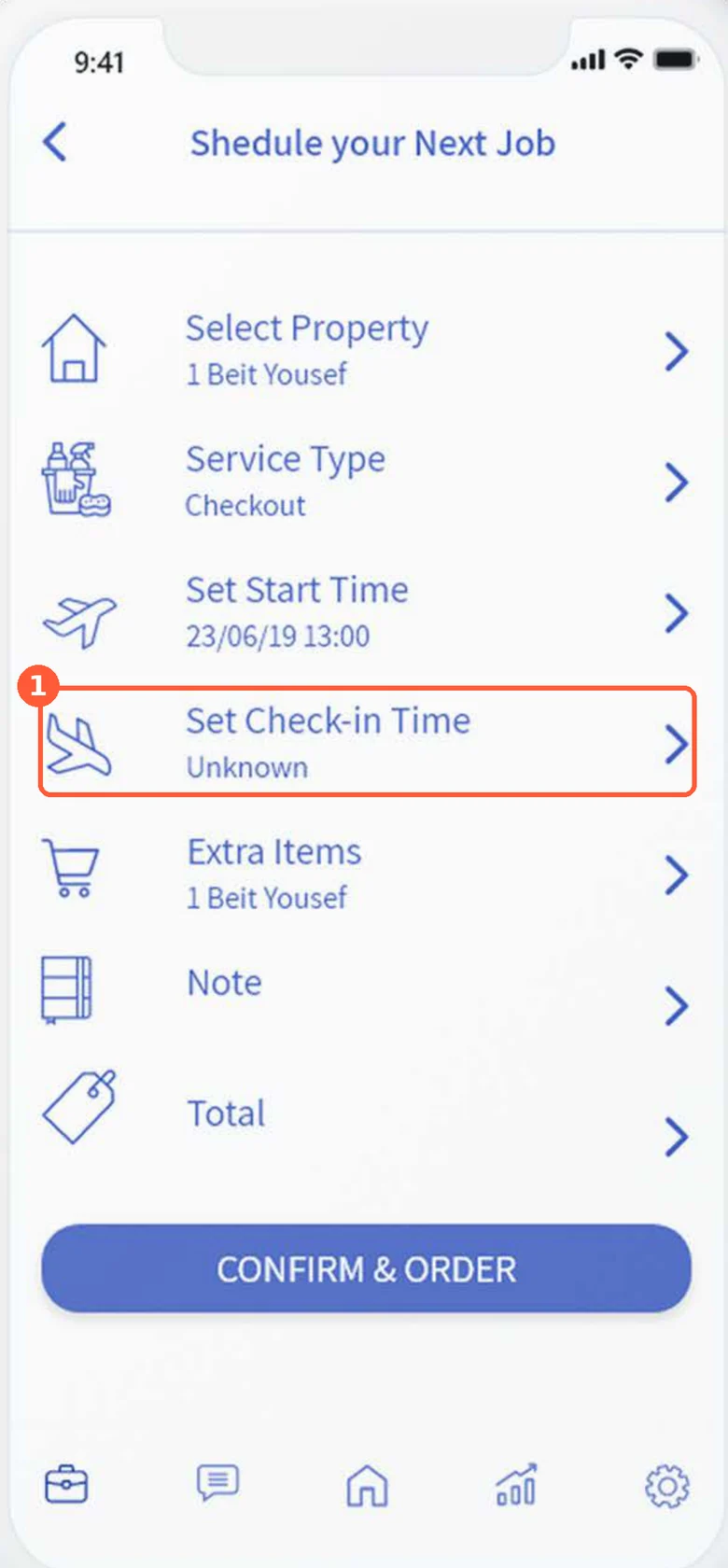 Our 2019 booking form with the check-in time set to Unknown, marked